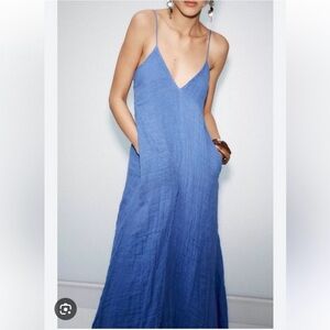 Zara NWT blue linen maxi dress
